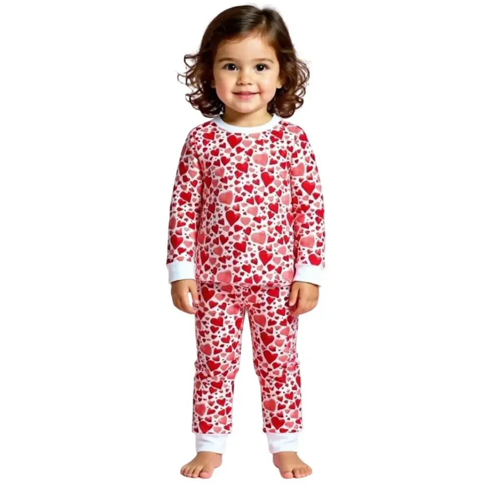 Hart + Land Heart Patterned Organic Pima Cotton Kids Pajama Set 4T